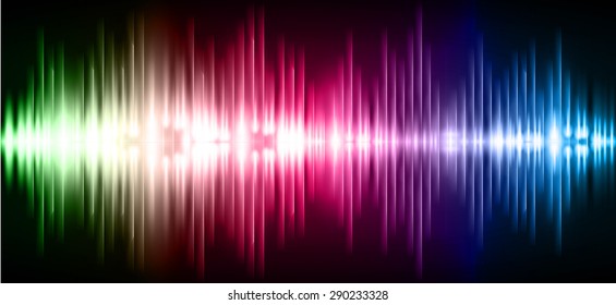 Sound waves oscillating glow green pink blue light, Abstract technology background. Vector. infographics