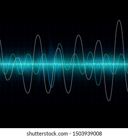 Schallwellen oszillierendes Glühlicht. Abstrakte Technologie, Hintergrund, Vektorgrafik. Verwenden Sie für Design-Inhalte mit Musik, Sonic, Analyse, digital, elektrisch, Hintergrund kreativ.