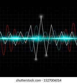 Sound waves oscillating glow light. Abstract technology background vector. Use for design content with music, sonic, analyze, digital, electric, background creative.