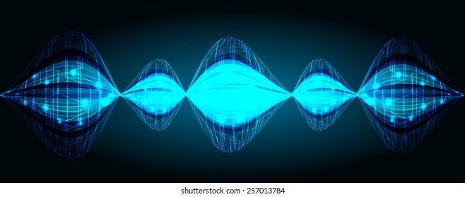 Sound waves oscillating glow light, blue abstract technology background. Vector. Technology background set for computer graphic website internet and business. text box. Brochure. card.