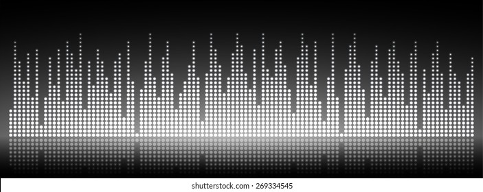 Sound waves oscillating glow light, Abstract technology background. Vector. black background. city. building