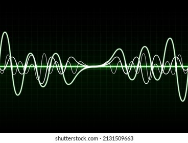 Sound waves oscillating glow line. Technology audio waveform effect. Abstract soundwave on dark background vector.
