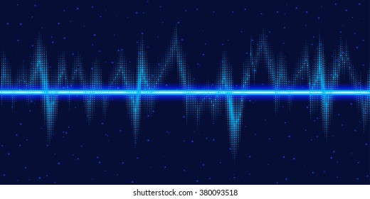 Sound Waves Oscillating Glow, Neon Light.  Abstract Technology Background ,music Background, Vector Illustration