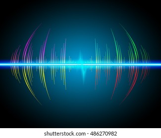 Sound waves oscillating glow, neon light. Abstract technology background ,music background, vector illustration