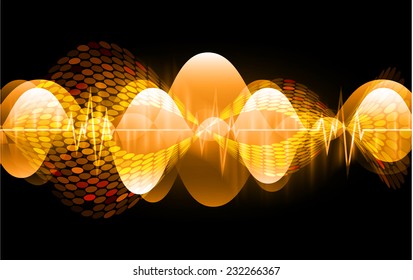 Sound waves oscillating glow orange light, Abstract technology background. Vector. 