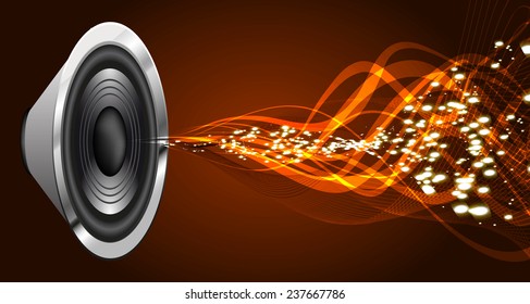 Sound waves oscillating glow orange light, Abstract technology background. Vector. speakers.
