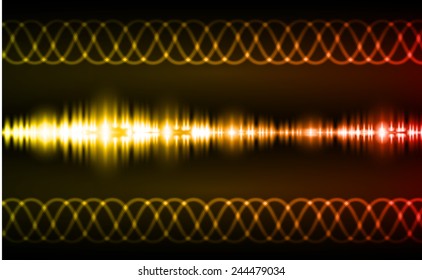 Sound waves oscillating glow orange light, Abstract technology background. Vector.