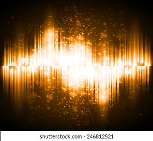 Sound Waves Oscillating Glow Orange Light, Abstract Technology Background. Vector.