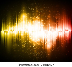 Sound waves oscillating glow orange red light, Abstract technology background. Vector.
