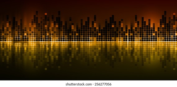 Sound waves oscillating glow orange light, Abstract technology background. Vector.