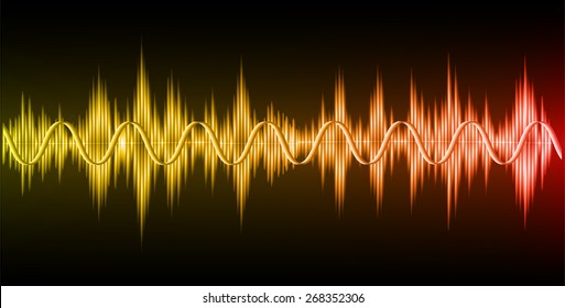 Sound waves oscillating glow orange red light, Abstract technology background. Vector. black background.