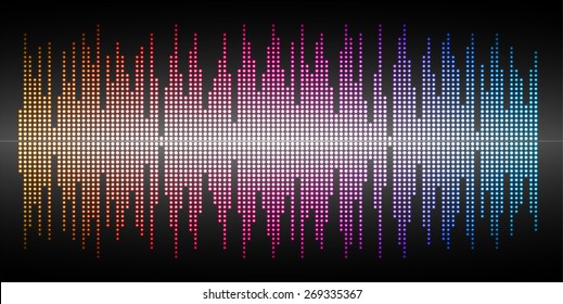 Sound waves oscillating glow orange pink blue light, Abstract technology background. Vector. black background.