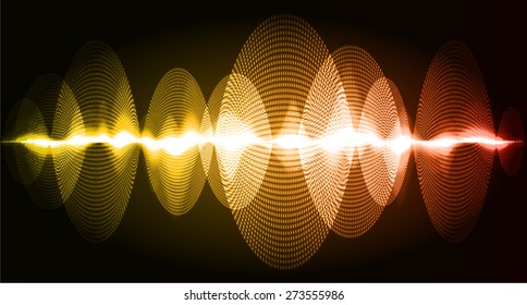 Sound waves oscillating glow orange light, Abstract technology background. Vector. infographics