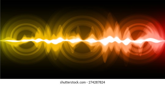 Sound waves oscillating glow orange red light, Abstract technology background. Vector . audio speaker. volume. infographics