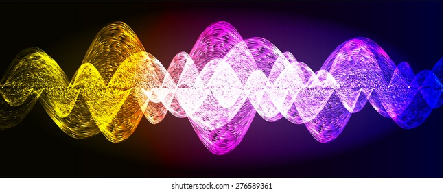 Sound waves oscillating glow orange pink blue light, Abstract technology background. Vector. infographics.