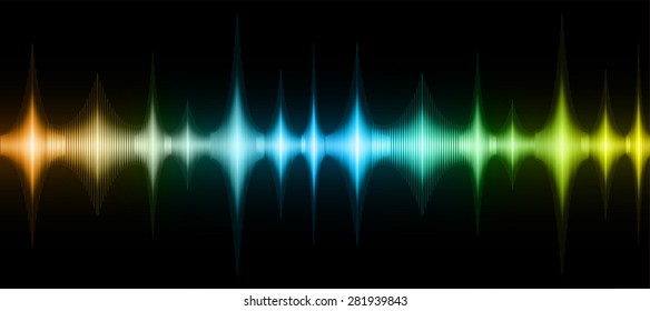 Sound waves oscillating glow orange yellow blue light, Abstract technology background. Vector.