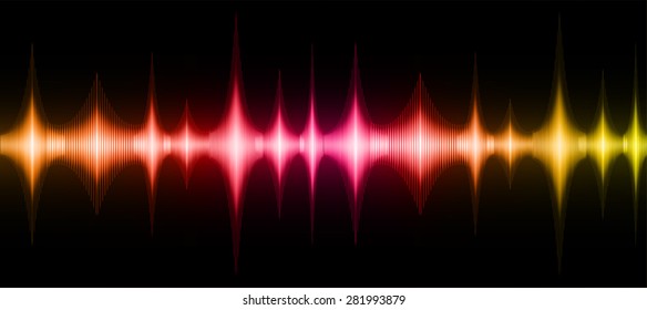 Sound waves oscillating glow orange pink yellow light, Abstract technology background. Vector.