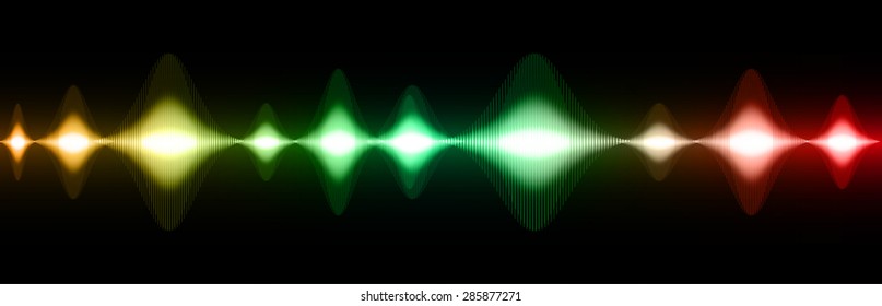 Sound waves oscillating glow orange green red light, Abstract technology background. Vector