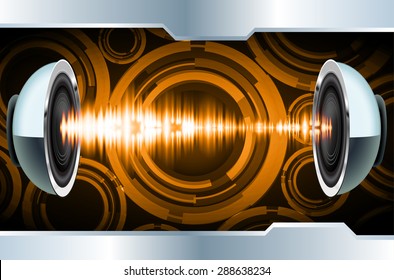 Sound waves oscillating glow orange light, Abstract technology background. Vector. Headphones. loudspeaker