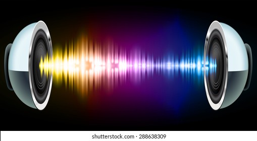 Sound waves oscillating glow orange purple blue light, Abstract technology background. Vector. Headphones. loudspeaker