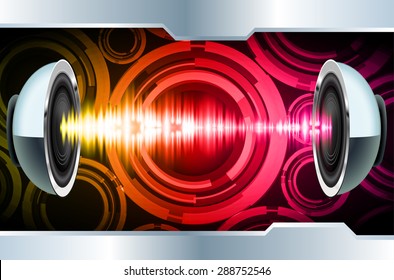 Sound waves oscillating glow orange red pink light, Abstract technology background. Vector. Headphones. loudspeaker