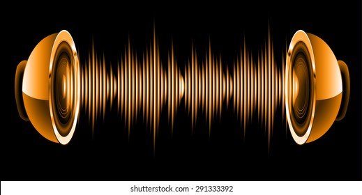 Sound waves oscillating glow orange light, Abstract technology background. Vector. Headphones. loudspeaker