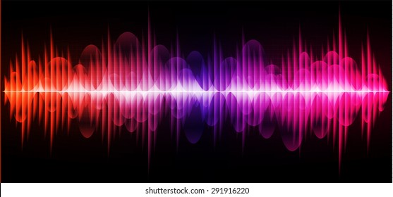 Sound waves oscillating glow orange purple pink light, Abstract technology background. Vector.