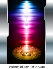 Sound waves oscillating glow pink red orange blue light, Abstract technology background. Vector. silver