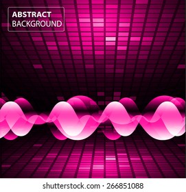 Sound waves oscillating glow pink light, Abstract technology background. Vector.