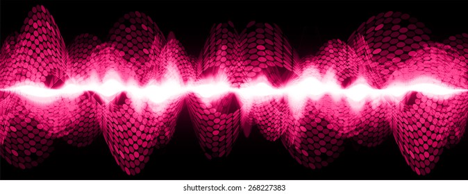 Sound waves oscillating glow pink light, Abstract technology background. Vector. black background.
