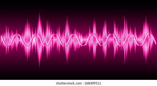 Sound waves oscillating glow pink light, Abstract technology background. Vector. black background.