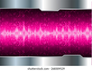 Sound waves oscillating glow pink light, Abstract technology background. Vector. black background. silver