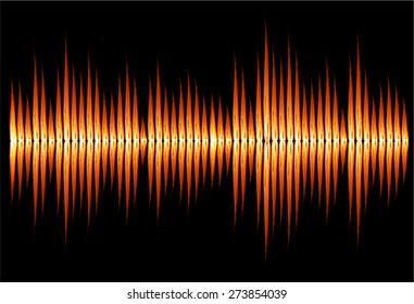 Sound waves oscillating glow pink orange light, Abstract technology background. Vector. black background.