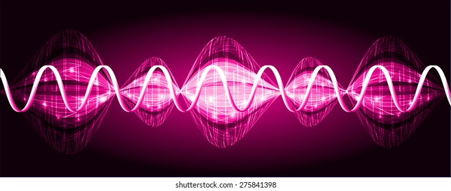 Sound waves oscillating glow pink light, Abstract technology background. Vector. Beam. infographics.