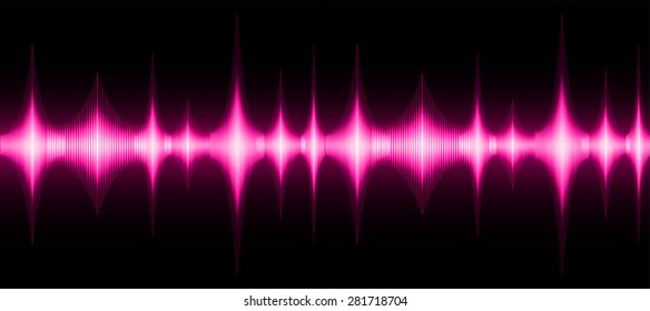 Olas sonoras oscilando luz rosa brillante, fondo de tecnología abstracto. Vector.