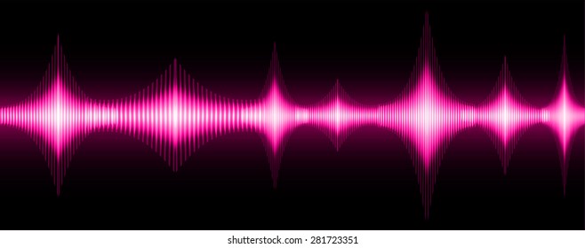 Sound waves oscillating glow pink light, Abstract technology background. Vector.