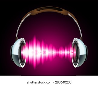 Sound waves oscillating glow pink light, Abstract technology background. Vector. Headphones. loudspeaker