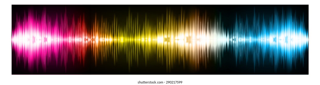 Sound waves oscillating glow pink yellow blue light, Abstract technology background. Vector. infographics