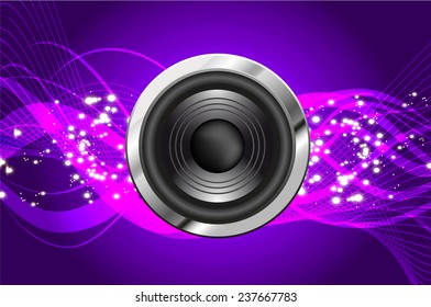 Sound waves oscillating glow purple light, Abstract technology background. Vector. speakers.