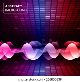 Sound waves oscillating glow purple blue red light, Abstract technology background. Vector.