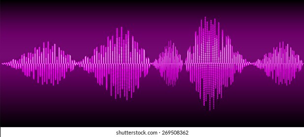 Sound waves oscillating glow purple light, Abstract technology background. Vector. dark black background. 