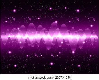 Sound waves oscillating glow purple light, Abstract technology background. Vector. star. neon.