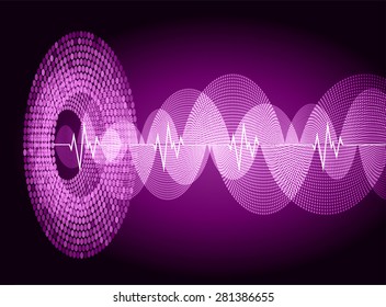 Sound waves oscillating glow purple light, Abstract technology background. Vector.