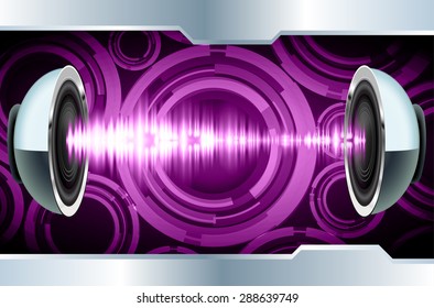 Sound waves oscillating glow purple light, Abstract technology background. Vector. Headphones. loudspeaker