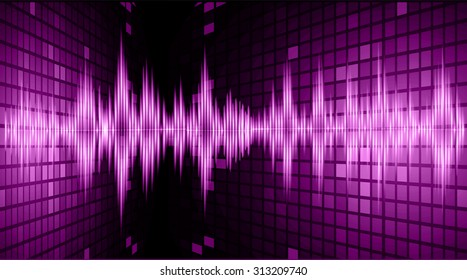 Sound waves oscillating glow purple light, Abstract technology background. Vector.