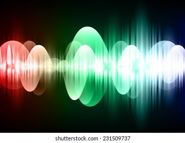 Sound waves oscillating glow red green blue light, Abstract technology background. Vector.