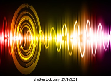 Sound waves oscillating glow red yellow purple light, Abstract technology background. Vector. 