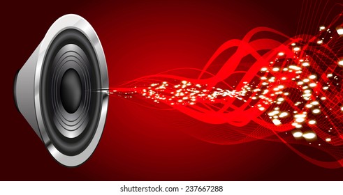 Sound waves oscillating glow red light, Abstract technology background. Vector. speakers.
