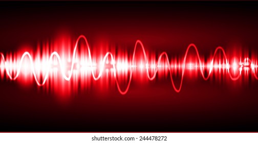 Sound waves oscillating glow red light, Abstract technology background. Vector.