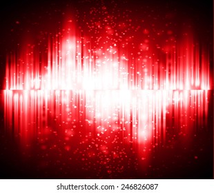 Sound waves oscillating glow red light, Abstract technology background. Vector.
